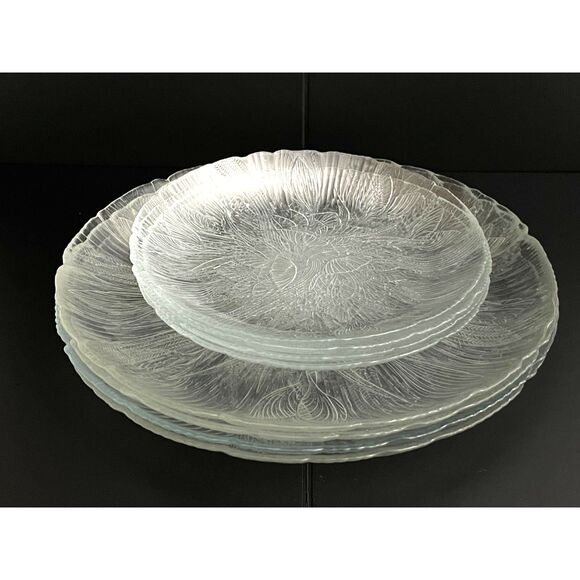8 Vintage French Arcoroc Canterbury Crocus Clear Glass Embossed Plates 10.5/7.5" - Picture 7 of 8